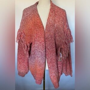 FRYE AND CO. Open-Front Fringe Cardigan in Blend of Sunset Colors